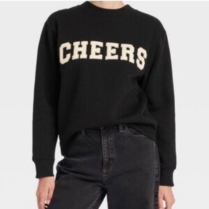 Universal Thread Black Crewneck Sweater with Cream CHEERS Graphic